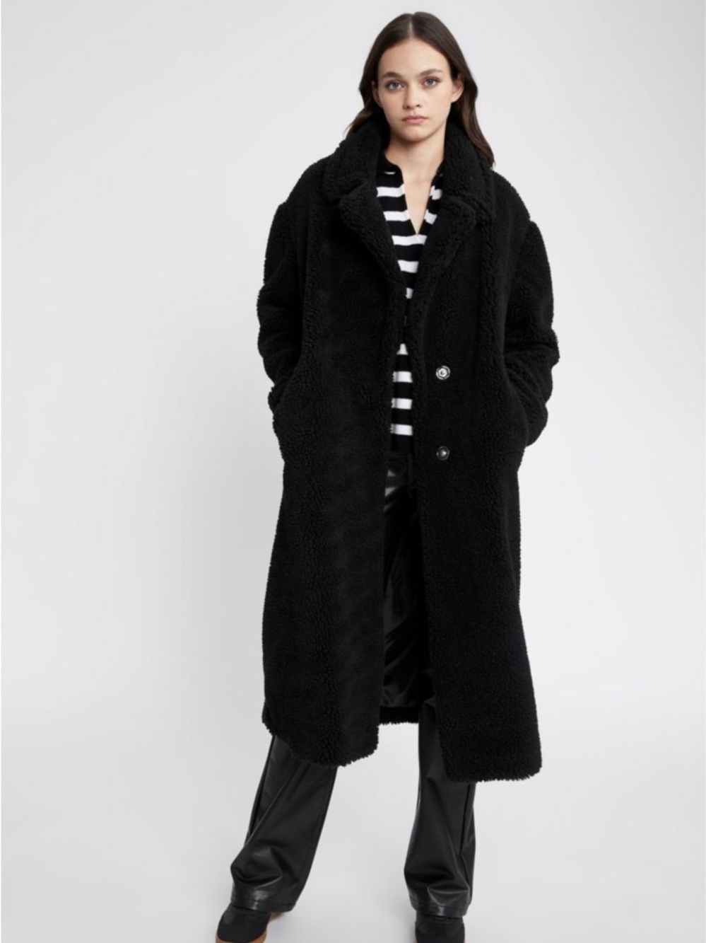 Black Teddy Long Coat - Women's Cozy Oversized Jacket XL NWOT